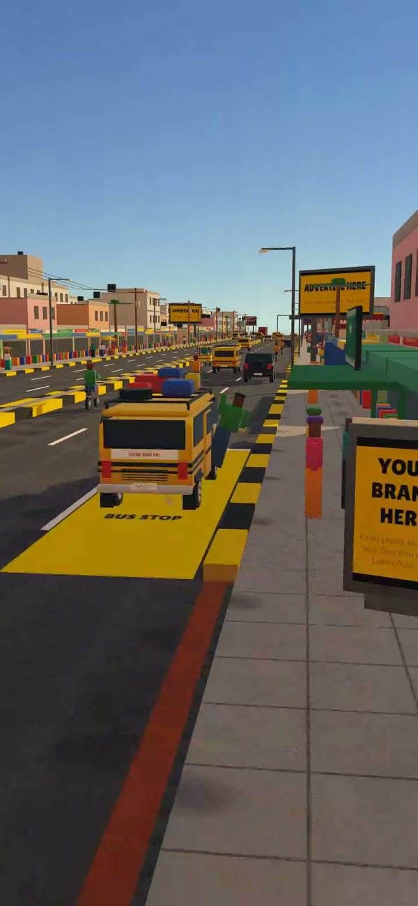 The danfo pulls into a yellow bus stop box while passengers wait